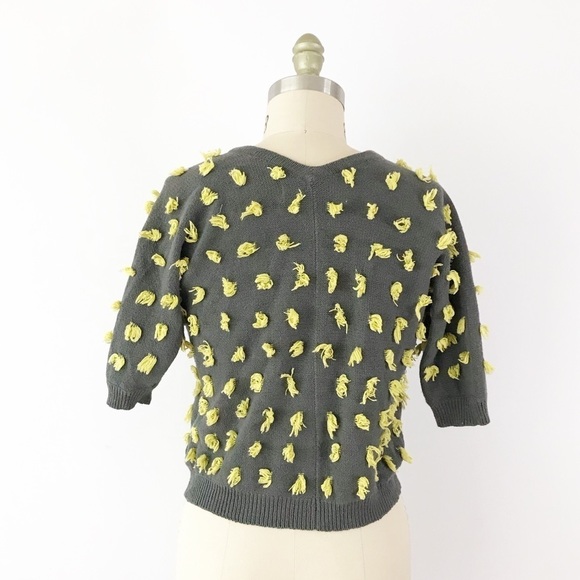 Anthropologie Tufted Cardigan Cropped Sweater Gray - Picture 3 of 6